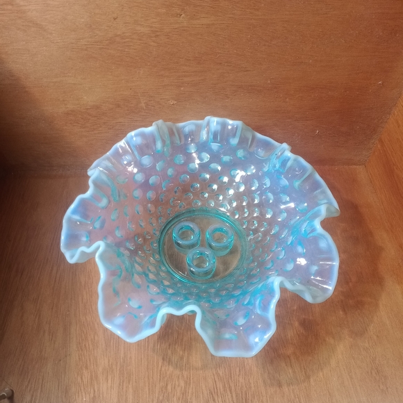 Fenton hobnail opalescent 3 taper candle dish